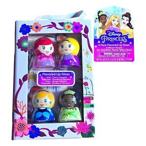 Disney Princess Flavored Lip Gloss 4 Pack - Ariel, Cinderella, Tiana, Rapunzel